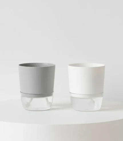 Self Watering Pots Set of 2 ( White & Gray ) Without Plant